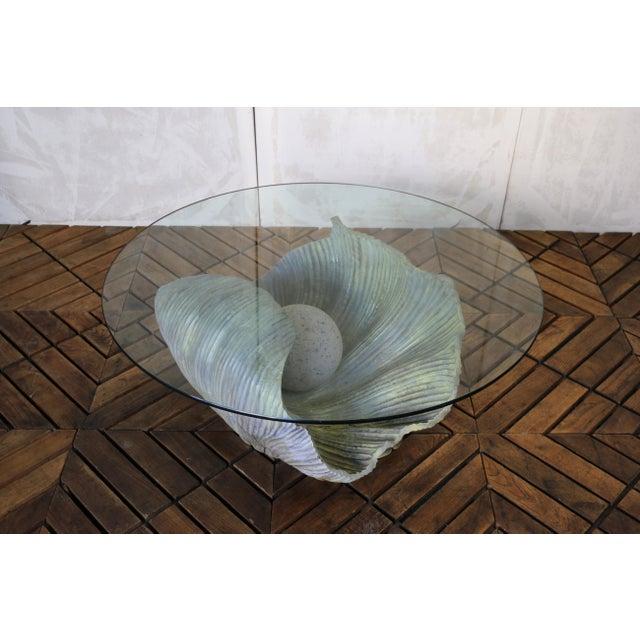 1970s Vintage Italian Carved Wood Shell-Form Coffee Table With Glass Top, 1970s For Sale - Image 5 of 18