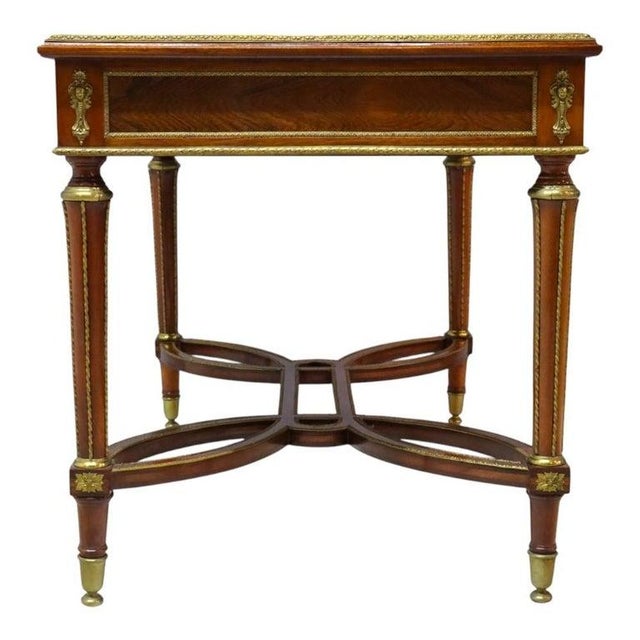 Louis XVI Style Walnut & Ormolu Marquetry & Inlaid 1-Drawer Library Table C1890 For Sale - Image 18 of 18