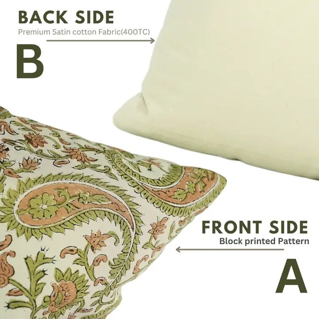 Fabdivine Indian Block Print Cushion Cover 16x16 Inch Cotton Satin-Kiara For Sale - Image 4 of 5