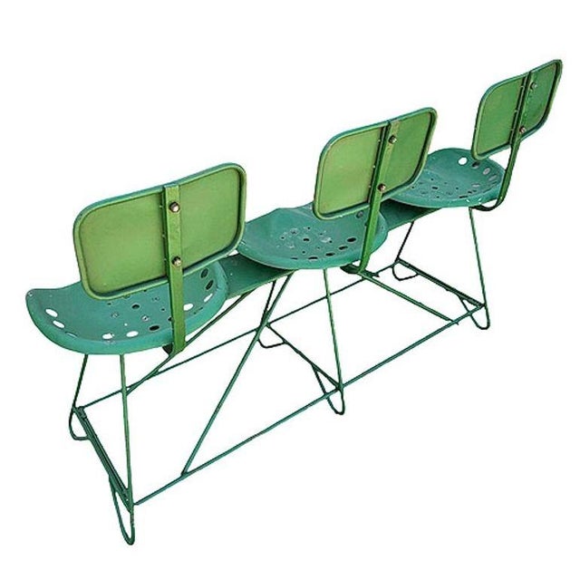 Mid-Century Modern Industrial 3-Seat Tractor Seat Steel Bench For Sale In Los Angeles - Image 6 of 8