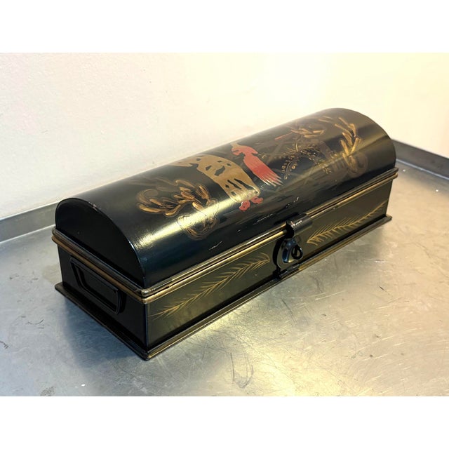 Chinese Chinese Lacquered Metal Hand-Painted Oblong Box For Sale - Image 3 of 8