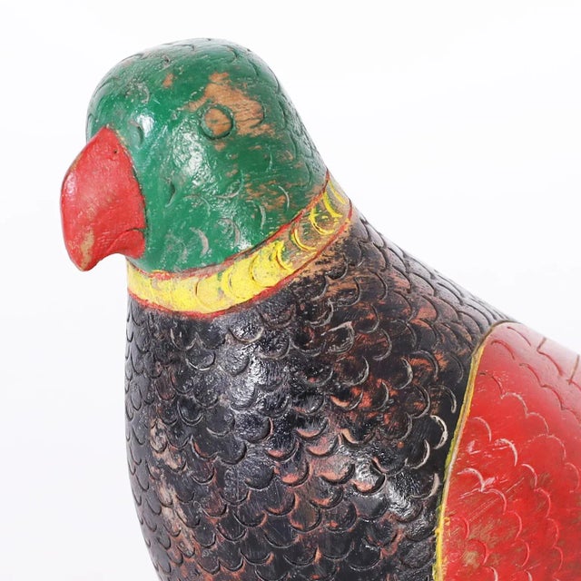 Red Pair of Anglo Indian Carved and Painted Wood Parrots For Sale - Image 8 of 10