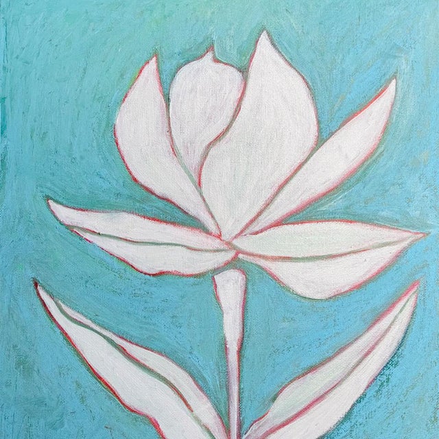 Original Framed Botanical Diptych Painting Set White Flower Gold Wall Art Oil Canvas by Tatiana Duperault For Sale - Image 4 of 5
