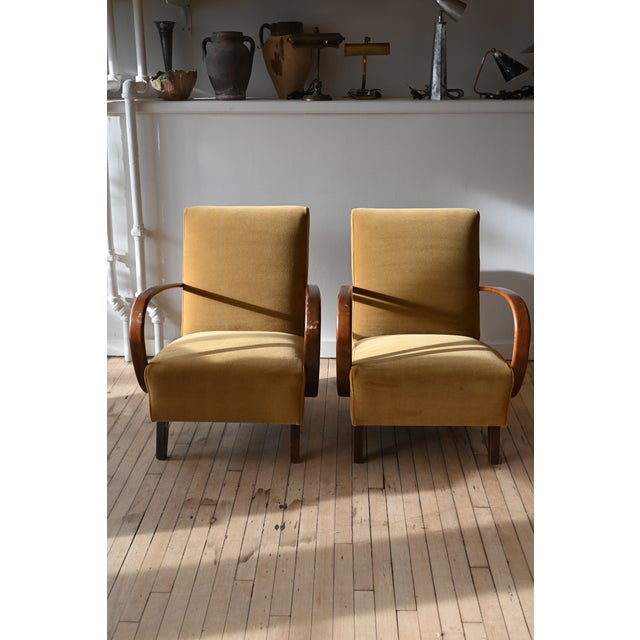 Yellow Jindrich Halabala Chairs in Yellow Mohair For Sale - Image 8 of 11