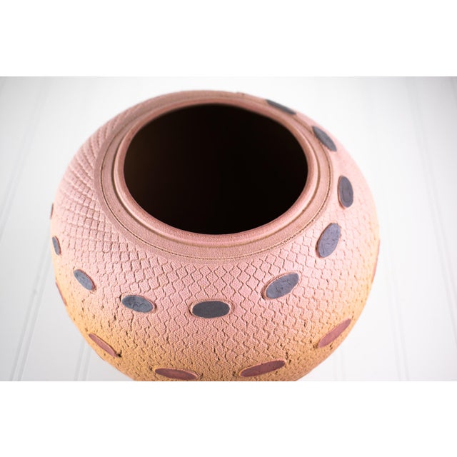 Ceramic Listed Artist Jamie Fine Mid-Century Modern-Style Textured Terra Cotta Ovoid Vase For Sale - Image 7 of 13