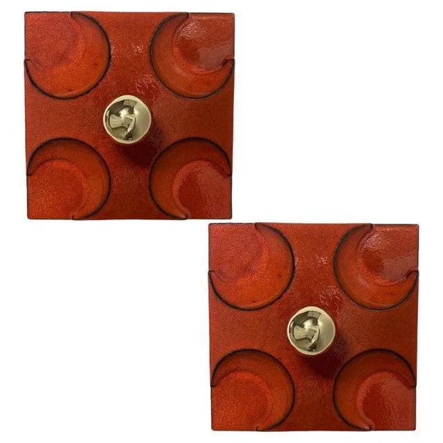 German Orange Square Ceramic Wall Lights, 1970, Set of 2 For Sale - Image 11 of 11