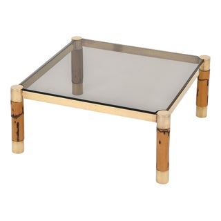 Italian Brass and Bamboo Coffee Table, 1970s For Sale