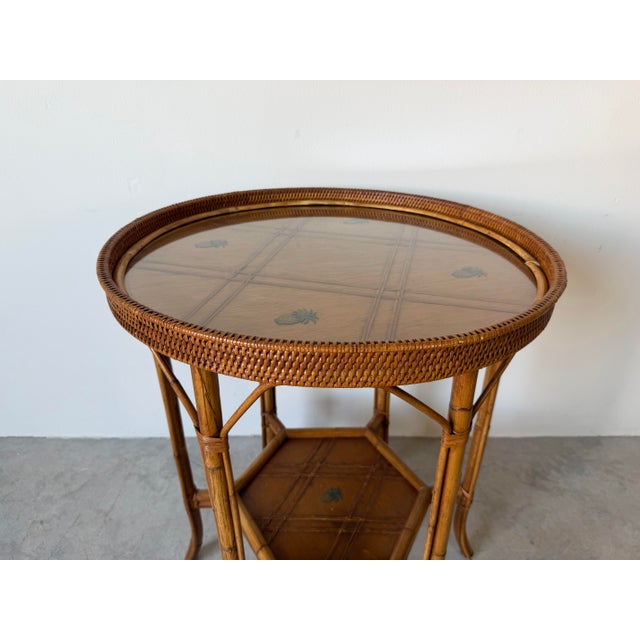 Vintage Palecek Coastal Rattan and Woven Wicker End Side Table With Glass Top/ Sold For Sale - Image 11 of 12