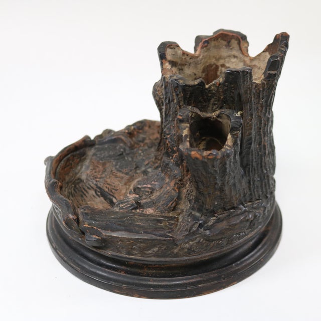 Amazing Redware cigar and match holder with a 3rd compartment that could be used as an ashtray. The large trunk holds...