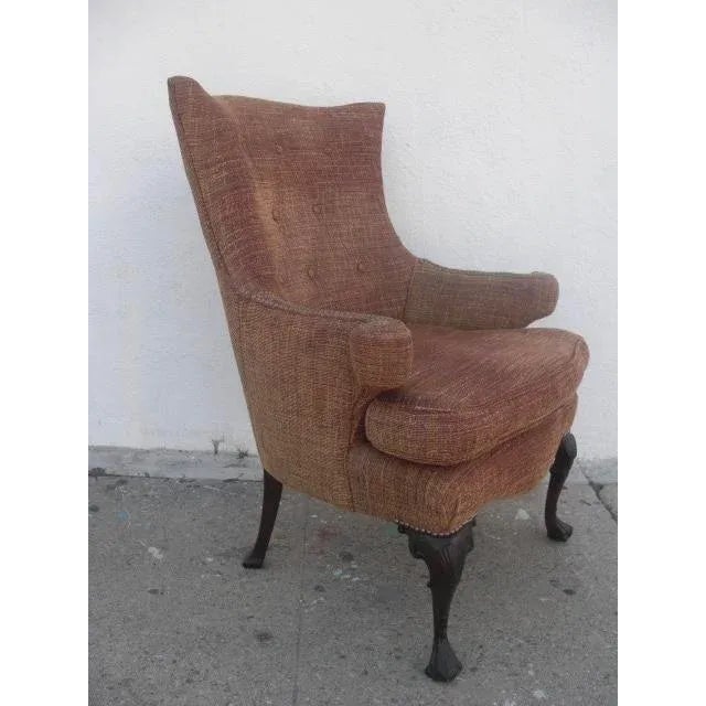 English Vintage Wingback Upholstered Armchair For Sale - Image 3 of 11