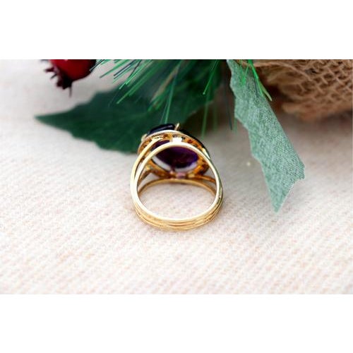 Gold Ring with Polished Tanzanites and Double Band For Sale - Image 4 of 7