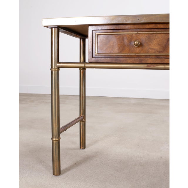 Mastercraft Etched Bronze Burlwood Console or Writing Desk 6 Ft For Sale - Image 16 of 18