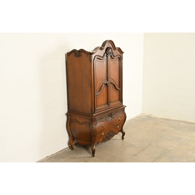 Romweber Romweber French Rococo Louis XV Carved Walnut Armoire Dresser, Circa 1960s For Sale - Image 4 of 17