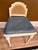 Wood Vintage Cane and Wood Vanity Chair With Custom Blue Leather Tufted Cushion For Sale - Image 7 of 15