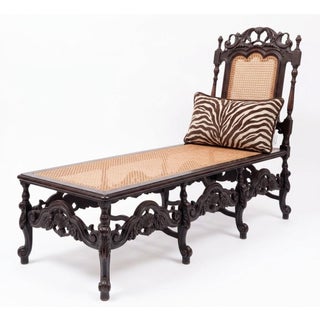 Late 19th-C. English Anglo-Indian Style Carved Oak & Cane Chaise For Sale