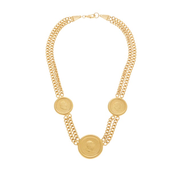 Gold plated chain necklace with 3 coins 16 1/2" x 1 1/4"