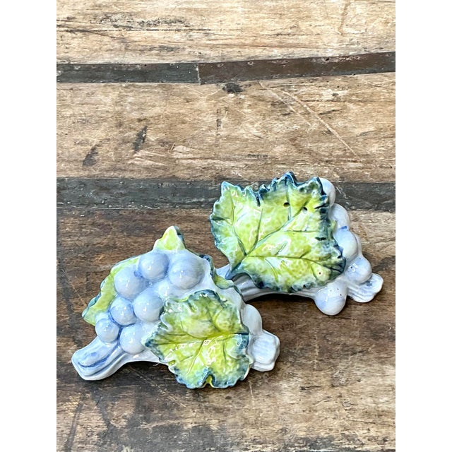 Late 20th Century Vintage Glazed Ceramic Grape Leaf Salt and Pepper For Sale - Image 5 of 12