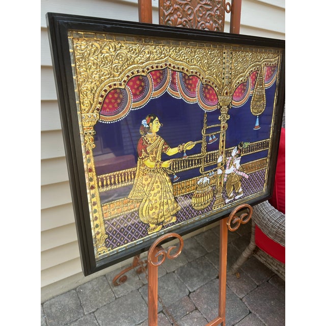 Gold Modern Framed, Large Tanjore Painting, 3- Dimensional, Circa Late 20th/Early 21st Century, India For Sale - Image 8 of 12