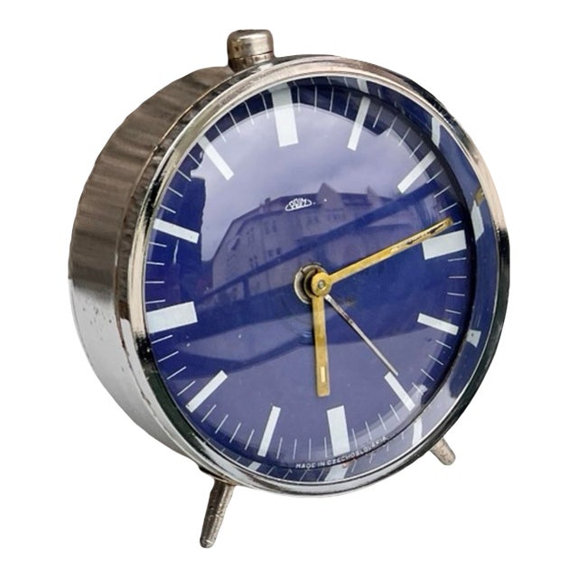 Prim Chrome Alarm Clock, Vintage Mechanical Clock, Czechoslovakia, 1970s. For Sale