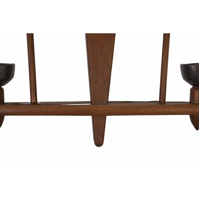 Black Oak and Ceramic Chandelier by Guillerme et Chambron / Danikowski, 1950s For Sale - Image 8 of 11