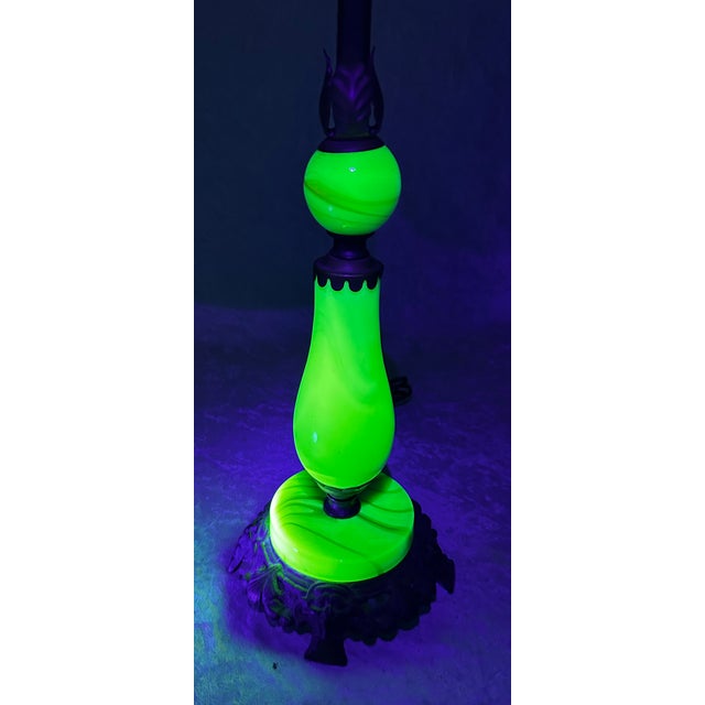 Early 20th Century Uranium Jadeite Table Lamp Alabaster Shades For Sale - Image 6 of 18