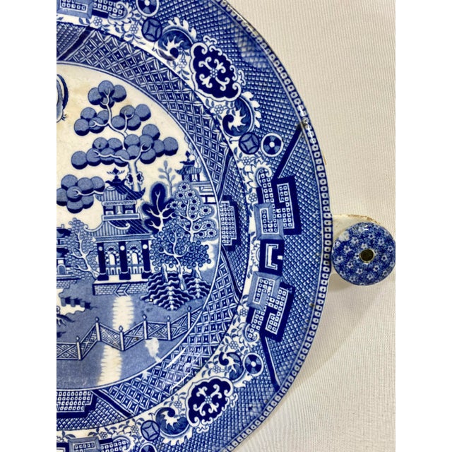 Late 19th Century Antique John Meir & Sons Blue Willow Pattern Hot Water Warming Plate Made in England - Circa 19th Century For Sale - Image 5 of 12