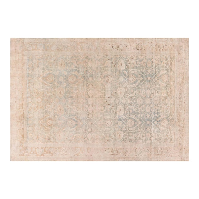 Authentic Persian Tabriz Beige Green Handmade Wool Rug For Sale