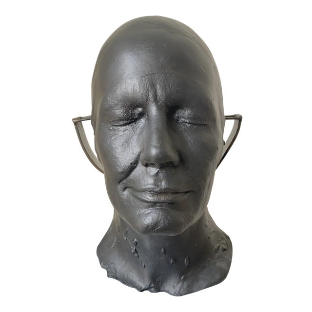 Vintage Art Deco Plaster Studio Piece Face Sculpture on Metal Stand For Sale