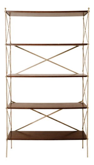 Wooden Bookshelf with Brass Cross Structure, 1980s