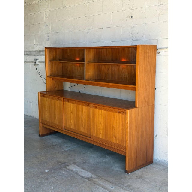 Skovby Møbelfabrik A/S Skovby Teak Credenza and Hutch With Glass Sliding Doors Danish Mid-Century Modern 1970s For Sale - Image 4 of 14