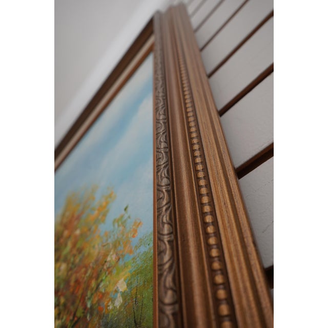 Gold B. Trapp Vintage Meadow & Cottage Framed Oil Painting on Canvas For Sale - Image 8 of 12