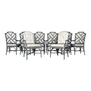 Palecek Pavilion Upholstered Rattan Dining Arm Chairs - Set of 8