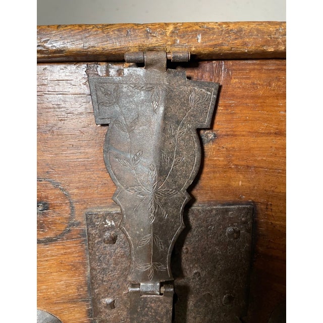 Rare Antique 18th Century Wrought Iron Adorned Wood Blanket Chest Trunk Box For Sale - Image 10 of 18