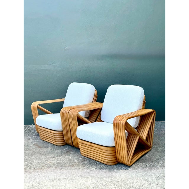 Vintage Six Strand Bent Rattan Lounge Chairs After Paul Frankl - A Pair For Sale - Image 9 of 12
