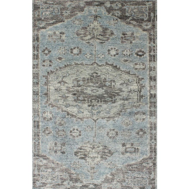 Modern Oushak Rug by Keivan Woven Arts, Light Green & Blue, 6' X 9' For Sale - Image 4 of 7