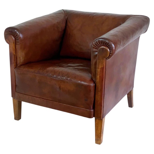 Sofa and Armchairs in Leather Uphostestery, 1920s, Set of 3 For Sale - Image 4 of 18