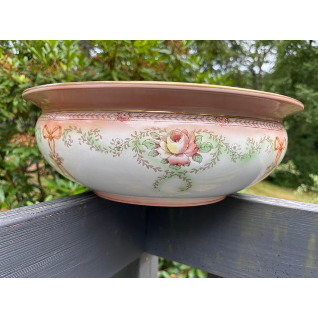 1900 - 1909 Antique Crown Devon Victorian/Edwardian Art Nouveau Fine English Porcelain Pitcher and Washbowl Set For Sale - Image 5 of 14