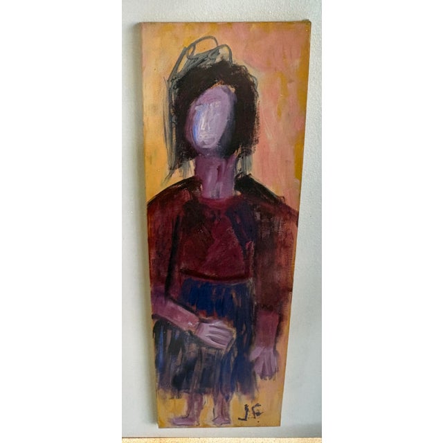 Purple Abstract Oil Painting of a Whimsical Female by JoAnne Fleming, Signed (30” X 15”) For Sale - Image 8 of 8
