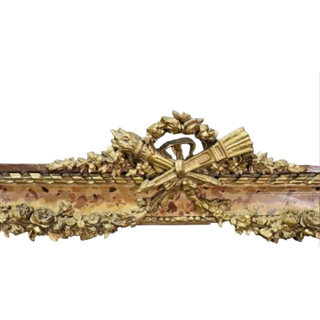 Exquisite large French painting of a woman in a fabulous gilt wood frame. Features a French royal in a blue silk dress,...