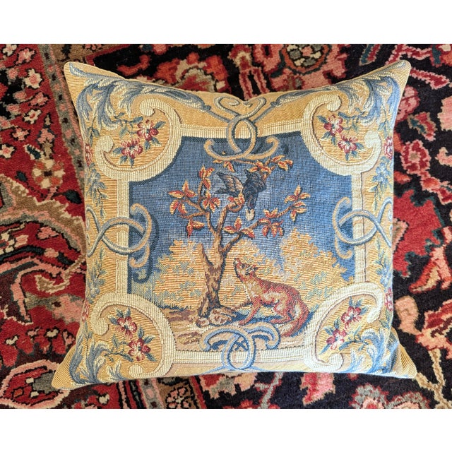 Blue Vintage French Neoclassical Aubusson Jacquard Tapestry Pillows- A Pair For Sale - Image 8 of 16