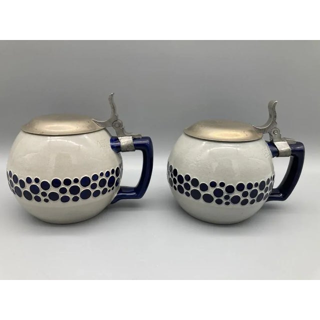 Blue Art Nouveau Model 503 Equestrian Beer Mugs by Leopold Moritz & Karl Capeller for Reinhold Merkelbach, Grenzhausen, 1920s, Set of 2 For Sale - Image 8 of 8
