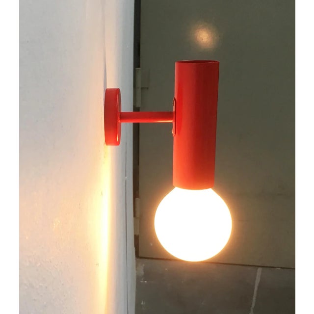 Mid-Century Modern Minimalist Red Wall Lamps, Set of 2 For Sale - Image 16 of 18