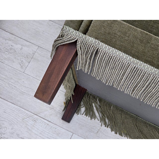 Vintage Danish Three-Seater Sofa in Green Furniture Velour and Beech Wood, 1970s For Sale - Image 18 of 18