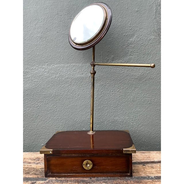 Vintage Brass and Wood Campaign Vanity Mirror For Sale - Image 12 of 12