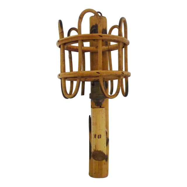 Bamboo Rattan Lantern Wall Light, 1950s For Sale