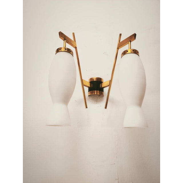 Brass Wall Lamp with Double Opal Glass Light, 1960s For Sale - Image 11 of 14