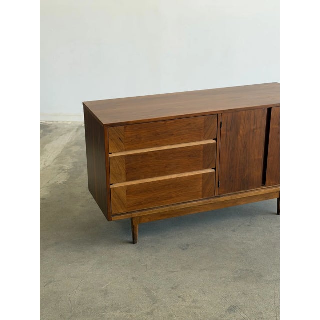 Wood 1960s Compact Walnut Credenza by Basset, Attributed For Sale - Image 7 of 9