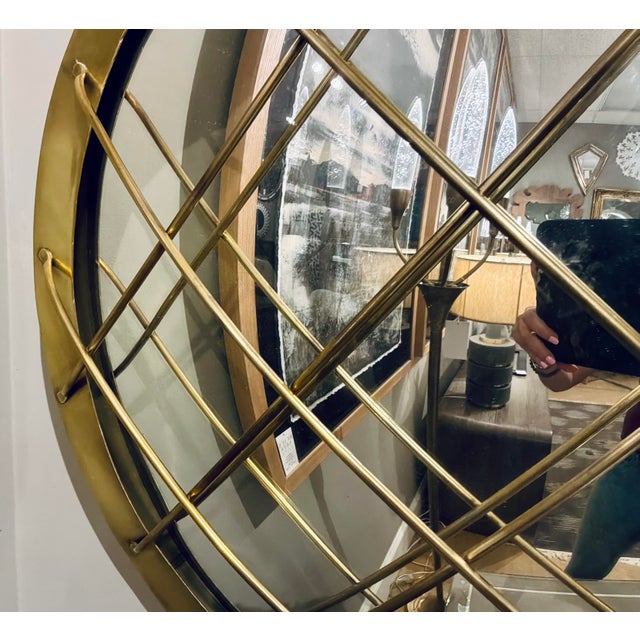Modern Modern Convex Brass Cage Wall Mirror For Sale - Image 3 of 4