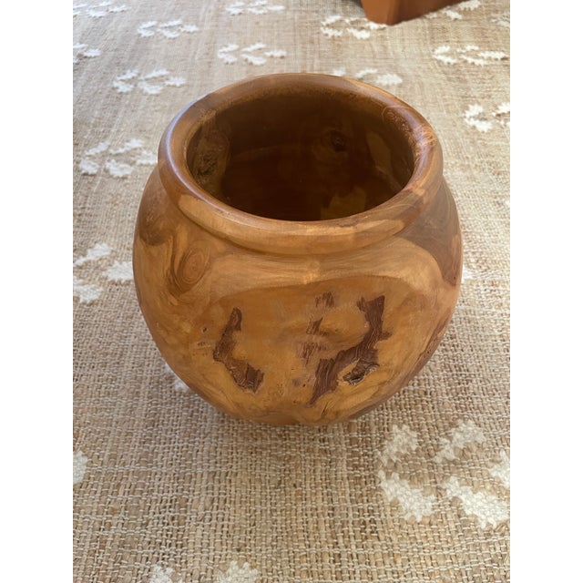 Brown Turned Teak Root Dry Vase Rounded Urn For Sale - Image 8 of 11
