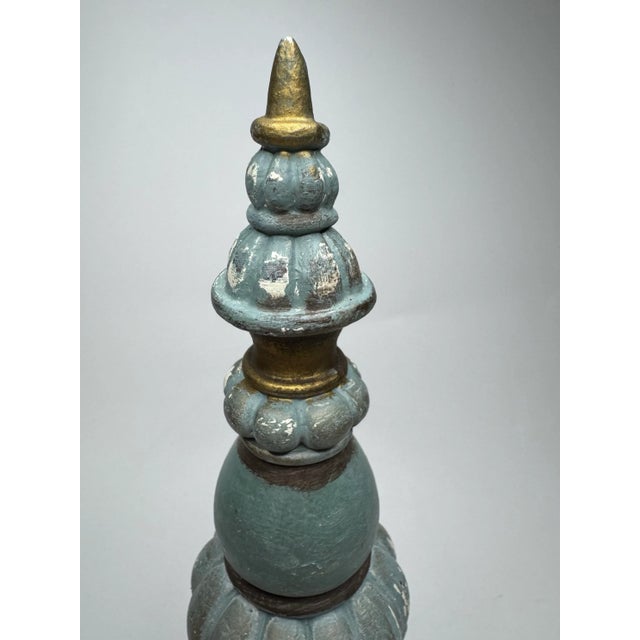 Vintage French Provincial Ornate Decorative Finial in French Blue & Gold For Sale - Image 10 of 12